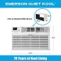 Emerson Quiet Kool 230V 12,000 Wall Air Conditioner with 10,600 BTU Supplemental Heating, EATE12RD2T, 12000 Standard, White