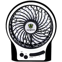 LETTON Portable Mini USB Fan Rechargeable Battery with 3 Speed LED Light for Home-Black