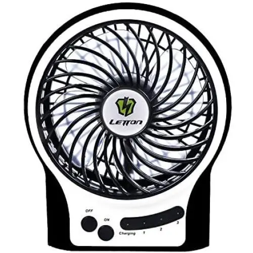 LETTON Portable Mini USB Fan Rechargeable Battery with 3 Speed LED Light for Home-Black LETTON Portable Mini USB Fan Rechargeable Battery with 3 Speed LED Light for Home-Black