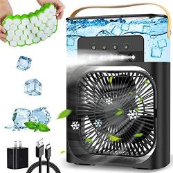 Portable Air Conditioner Fan, Personal Mini Air Conditioner Desk Cooling Fan with 900ml Water Tank, 1/2/3 H Timer, 3 Wind Speeds and 3 Spray Modes for Bedroom, Office, Small Room, Travel