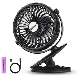 SkyGenius Battery Operated Clip on Mini Desk Fan, Black