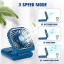 Portable Fan,Mini USB Desk Fan Phone Holder Rechargeable With Power Bank Wearable Personal Fan 3 Speeds Foldable Design For Office Kitchen Household Outdoors Travel(BLUE)