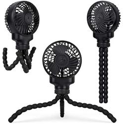 Mini Stroller Fan Clip On, Portable Rechargeable Handheld Personal Fan with Flexible Tripods, Small Desk Fans USB or Battery Powered Travel Powerful Quiet Fan for Baby, Treadmill, Carseat, Room, Gym