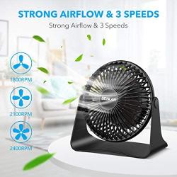 BESKAR USB Small Desk Fan - 6 Inch Portable Fans with 3 Speeds Strong Airflow, Quiet Operation and 360°Rotate, Personal Table Fan for Home,Office, Bedroom - 3.9 ft Cord