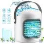 Climatiseur Portable 4 en 1 Mini Ventilateur Rafraîchissant avec 4 Plateaux Glace, Rechargeable USB, Rafraîchisseur Évaporatif Silencieux avec 7 LED et Fonctionnement sur Pile pour Usage Domestique/Bureau