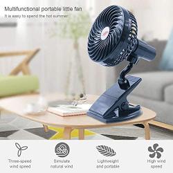 QUZOC Portable Hand Held Small Clip-On USB Fan for Stroller/Outdoor/Desk, Quiet and Strong 3-Speed Adjust Mini USB Powered Fans with Rechargeable Battery(black)