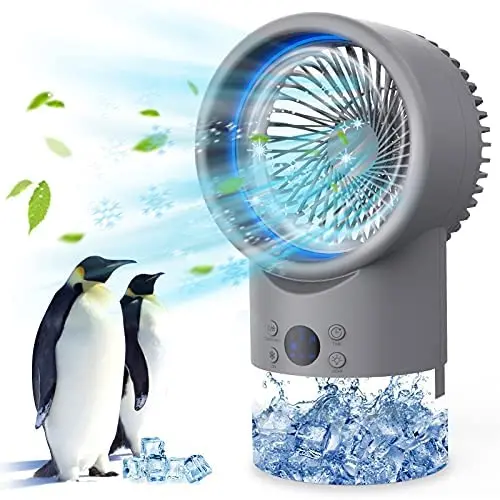 Tragbarer Luftkühler mit Ventilator, Persönlicher Mini-Kühler, Super Leise, Schreibtisch-Kühler mit Ventilator und Kühlfunktion, mit 7 Farb-LED-Licht, 3 Geschwindigkeiten, Luftzirkulator mit Vernebler-Funktion für kühle Luft – ideal für Schlafzimmer.