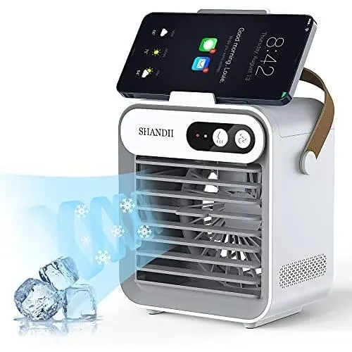 Climatiseur Portable SHANDII, Mini Rafraîchisseur Evaporatif, Ventilateur Personnel avec Support de Téléphone/Support, 3 Vitesse, Batterie 2400 mAh, pour Pièce et Bureau, F80 Climatiseur Portable SHANDII, Mini Rafraîchisseur Evaporatif, Ventilateur Personnel avec Support de Téléphone/Support, 3 Vitesse, Batterie 2400 mAh, pour Pièce et Bureau, F80