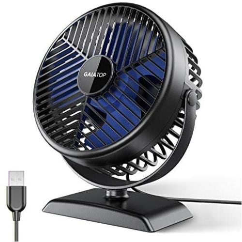 Gaiatop USB Desk Fan, Small but Powerful, Portable Quiet 3 Speeds Wind Desktop Personal Fan, Dual 360° Adjustment Mini Fan for Better Cooling Home Bedroom Office Car Outdoor(Black Blue)