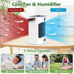 Fterwk Portable Air Conditioner Mini Personal Cooler Fan 120°Auto Oscillation Rechargeable 3 Wind Speeds 7 Colors Night Light Air Cooler Mist Humidifier with Handle for Office/Room/Dorm/Outdoor