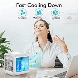 Personal Air Conditioner, Portable Air Conditioners with Icebox, Mini Air Conditioner with 3 Speeds, Table Fan for Room & Office, Air Humidifier, Air Cooler with USB Cable, Quiet, 7-Color Night Light