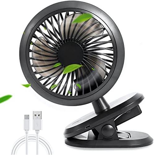 2021 Newest-USB Rechargeable Desk Fan,5000mAh;3 Speeds;360° Rotation Clip-on Portable Cordless Mini Fans with for Cooling Working Sleeping,Quiet Electric Fan for Personal Car Stroller Office (Black)