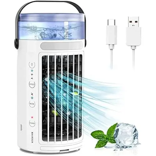 Ventilateur de climatisation portable, MAXROCK Mini Rafraîchisseur d'air Personnel, 3 Vitesses Super Silencieux, Ventilateur de Refroidissement de Bureau, Rafraîchisseur d'air Humidificateur avec Lumière LED de 7 Couleurs pour Petite Pièce Bureau Camping Ventilateur de climatisation portable, MAXROCK Mini Rafraîchisseur d'air Personnel, 3 Vitesses Super Silencieux, Ventilateur de Refroidissement de Bureau, Rafraîchisseur d'air Humidificateur avec Lumière LED de 7 Couleurs pour Petite Pièce Bureau Camping