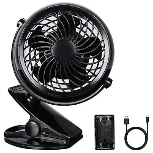 Vent Clip USB 5V, Petit Ventilateur de Bureau Portable, pour Bureau, Extérieur, Voiture, Pousse Bébé (Noir)