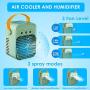 Portable Air Conditioner, Evaporative Air Cooler Fan with 3 Adjustable Wind Speeds, 3 Spray Modes, 7 Colors LED Light, Small Portable Air Conditioner for Home, Office, Room, Car