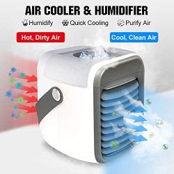 Portable Air Conditioner | XINQIHAO Personal Mini Air Conditioner Fan with Air Humidifier & Filtration Function & 7 Color Night Light，Rechargeable Evaporative Air Cooler for Home Office Bedroom