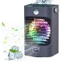 Portable Air Conditioner Mini Personal Cooler Fan 120°Auto Oscillation Rechargeable 3 Wind Speeds 7 Colors Night Light Air Cooler Mist Humidifier with Handle for Office/Room/Dorm/Outdoor