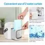 Climatiseur Portable 4 en 1 Mini Ventilateur Rafraîchissant avec 4 Plateaux Glace, Rechargeable USB, Rafraîchisseur Évaporatif Silencieux avec 7 LED et Fonctionnement sur Pile pour Usage Domestique/Bureau