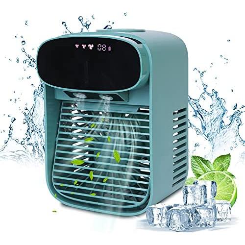 Portable Air Conditioner, Mini Desk Fan Mist Cooling, USB Small Fan for Desktop Office Bedroom, Quiet AC Table Fan Personal Air Cooler with 2400mAh 3 Speeds 400mL Water Tank-Green