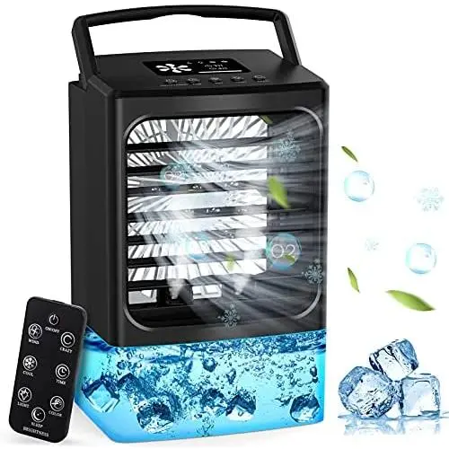 Climatiseur Personnel Amélioré 2021, Ventilateur de Bureau Portable, Mini Climatiseur avec Télécommande, Petit Climatiseur Rafraîchissant avec Misteur et Lumières RGB, Mini Climatiseur Noir Climatiseur Personnel Amélioré 2021, Ventilateur de Bureau Portable, Mini Climatiseur avec Télécommande, Petit Climatiseur Rafraîchissant avec Misteur et Lumières RGB, Mini Climatiseur Noir