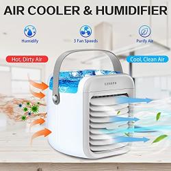 Portable Air Conditioner | LISOPO Rechargeable Evaporative Air Cooler with Air Humidifier & Filtration Function & 7 Color Night Light | Personal Mini Air Conditioner Desk Fan for Bedroom Office Home