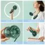 JISULIFE Mini Handheld Ventilator, Tragbarer Babysitter-Ventilator, Batteriebetriebener Mini-Ventilator mit Starkem Wind, Nachtlicht, USB-Aufladbar, Multifunktionaler, Leiser Ventilator für Hand, Kinderwagen, Schreibtisch – Grün