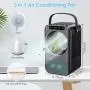 Nuaer Portable Air Conditioner, Air Cooler with 600ML Water Tank, Desktop Air Conditioning Fan with 7 Colors Lights & LED Display, 2/4Timer, 3 Speeds, Suitable for Bedroom, Office and Home