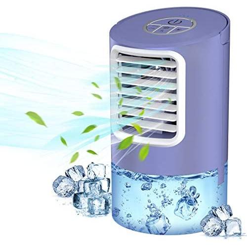 Portable Air Conditioner Fan, Evaporative Air Cooler, 3-in-1 Portable Air Cooler, 3 Speeds & 2/4H Timer Cooling Fan Portable for Home, Office, Bedroom, Travel(Purple)