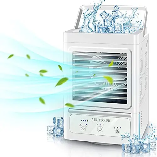 Tragbarer Luftkühler, wiederaufladbare Batteriebetriebene 60° & 120° Auto-Oszillation, Tragbarer Klimagerät-Ventilator mit 3 Windstärken & 3 Kühlstufen, Ultra-Leise Kühlventilatoren für Zuhause Schlafzimmer Büro Outdoor