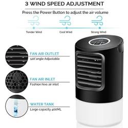 Portable Air Conditioner Fan, KUUOTE Mini Evaporative Cooler, Personal Space Air Cooler Quiet Desk Fan Humidifier Misting Fan for Small Room Bedroom Home Office (Cylinder-Black)