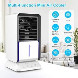 infray Portable Air Conditioner Fan, Personal Mini Evaporative Air Cooler, Oscillating Space Air Cooler Desk Fan Mist Humidifier with 3 speeds, 2/4/6H Timer for Small Home Room Office Dorm