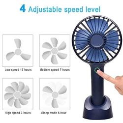 YIHUNION Mini Handheld Fan Portable, Hand held Personal Fan Rechargeable Battery Operated Powered Cooling Desktop Electric USB Fan with Fan Stand, 2500mAh Battery 4 Modes for Home Travel Outdoor（Blue)