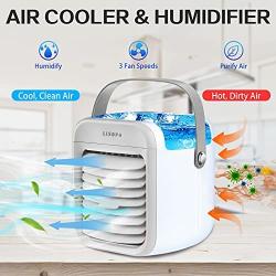 Portable Air Conditioner Fan | LISOPO Rechargeable Evaporative Air Cooler with Humidifier & Filtration Function & 7 Color Night Light | Personal Small Air Conditioner Desk Fan for Home Office Bedroom