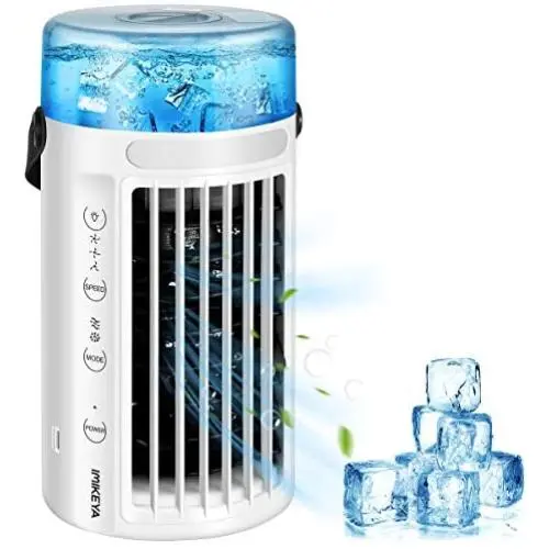 IMIKEYA Tragbarer Luftkühler Ventilator 4-in-1 Mini Verdunstungskühler, 3 Geschwindigkeiten, Persönlicher Ventilator, Leise, USB-betriebener Schreibtischventilator