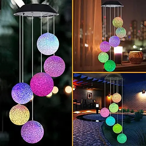 Solarmusik-Glocken, Kristallkugel-Glocken zur Dekoration für drinnen/draußen, wasserdichte Glocken für Zuhause/Party/Garten/Terrasse, Geschenke für Mama, Frau, Oma, Weihnachten (Kristallkugel)