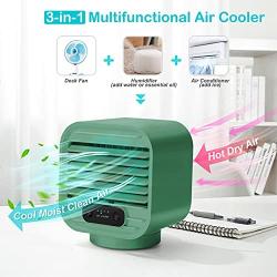 Portable Air Conditioner, Zeato 3 in 1 Personal Air Cooler, 2000 mAh Rechargeable Mini USB Mobile Cooling Fan and Humidifier Misting, Small Space Evaporative Cooler Adjustable 3 Speeds for Home, Office, Room, Camping - Green