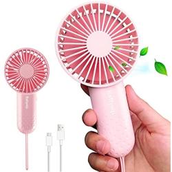 Mini Handheld Fan Powerful Small Personal Portable Fan with Lanyard, 3 Speeds Adjustable USB Rechargeable Battery Operated Cooling Fan for Indoor Outdoor Household Home Office Traveling , Pink