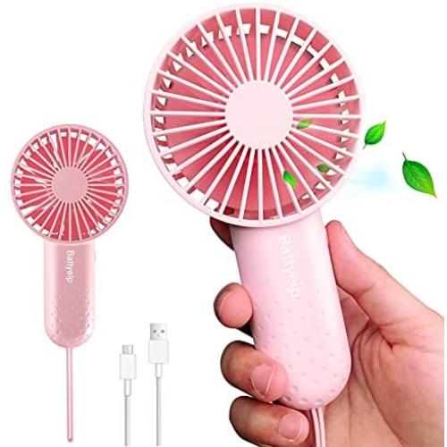 Mini Handheld Fan Powerful Small Personal Portable Fan with Lanyard, 3 Speeds Adjustable USB Rechargeable Battery Operated Cooling Fan for Indoor Outdoor Household Home Office Traveling , Pink