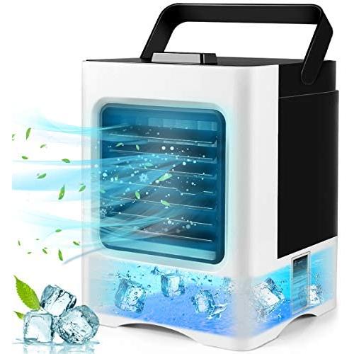 Portable Air Conditioner, Rechargeable Evaporative Air Cooler - 3 in 1 Mini USB Air Conditioner Fan, Sterilizer, Humidifier, Desktop Cooling Fan with 3 Speeds for Home Room Office