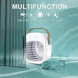 XIDAJIE Portable Air Conditioner Personal Mini Evaporative Air Cooler with Handle, 3 in 1 Water Cooling Fan USB Rechargeable Desk Fan for Room/Office/Dorm/Bedroom/Low Noise/180ML Tank