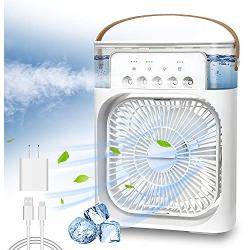 NTMY Portable Air Conditioner Fan, Mini Evaporative Air Cooler with 7 Colors LED Light, 1/2/3 H Timer, 3 Wind Speeds and 3 Spray Modes for Office, Home, Dorm, Travel(White)