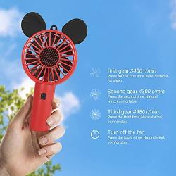 Hand held Fan, Portable Fan, Cartoon Hand Fan, Rechargeable USB Mini Fan, with 3 Kinds of Wind Speed Adjustable, Portable Fan with Super Wind Power up to 4980r/ min ( Red)