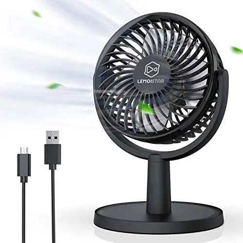 Mini-Schreibtischventilator, USB-betriebener Schreibtischventilator mit 4 Geschwindigkeiten, klein aber leistungsstark, leise, 310° Einstellung, tragbarer persönlicher Luftzirkulator für Schreibtisch/Büro/Schlafzimmer (Schwarz)