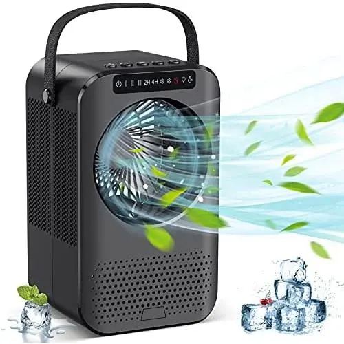 Tragbarer Luftkühler, Mini-Persönlicher Luftkühler, Verdunstungskühlung mit Eis, Ventilator mit 3 Geschwindigkeiten, 7 Farben, Superleiser Schreibtisch-Luftbefeuchter-Misting-Ventilator für Raum, Schlafzimmer, Büro