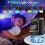 Portable Air Conditioner, Mini Personal Air Cooler Desk Fan 3 Speeds, Timer, 7 Colors LED Light Air Cooling Fan with Handle Quiet Air Circulator Humidifier Misting Fan for Small Room Home, Office, Bedroom