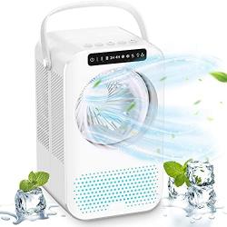 Portable Air Conditioner Fan, 600ML Personal Mini Evaporative Air Cooler with 3 Speeds & 2 Misting, Humidifier Misting Fan with LCD Display, Air Circulator Desk Fan for Home Office Bedroom, White