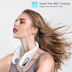 Portable Neck Fan, HLNIAO Bladeless Neck Fan, USB Rechargeable Personal Neck Fan, Neck cooler with 3 Speed Wind, Fashion Neck Air Conditioner 360° Cooling Low Voice for Outdoor and Indoor White