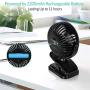 Portable Clip on Fan, Battery Operated Mini Desk Fan with Max 11H Working Time, Hanging Hook, LED Light, 3 Speeds, 360°Adjustable USB Fan for Stroller Office Home Tent Hurricane Emergency