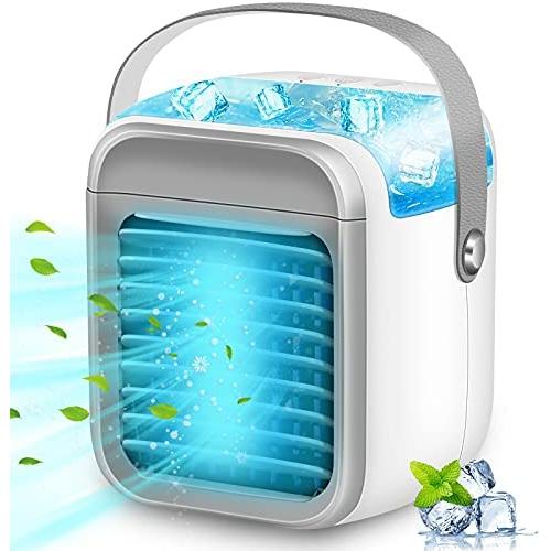 Climatiseur Portable, Sagekia Climatiseur Evaporatif 3 Vitesses avec Ventilateur et Lumière LED 7 Couleurs Réservoir d'Eau USB Câble Refroidisseur Personnel avec Poignée pour Maison Bureau Dortoir Camping [Nouvelle Édition 2021]