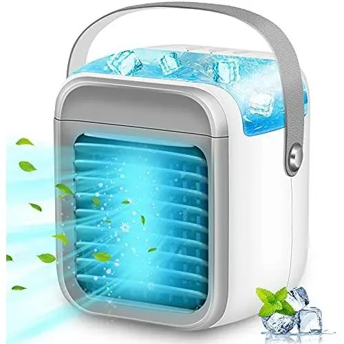 Tragbarer Luftkühler, Sagekia Verdunstungskühler mit 3 Geschwindigkeiten, Lüfter mit 7 Farben LED Licht, Wasserbehälter, USB-Kabel, kabelloser persönlicher Luftkühler mit Griff für Zuhause, Büro, Schlafsaal, Camping [2021 Neuauflage]